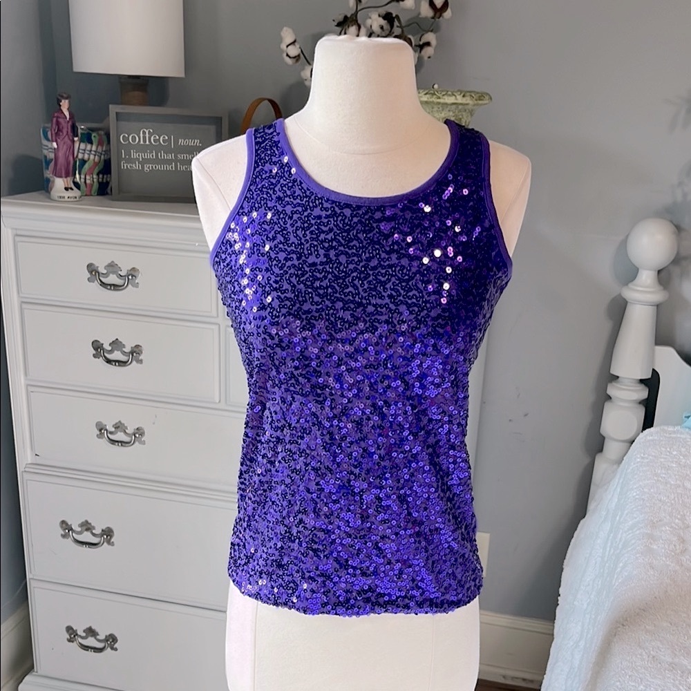 Vibrant Purple Sequin Tank Fits Girls Womens